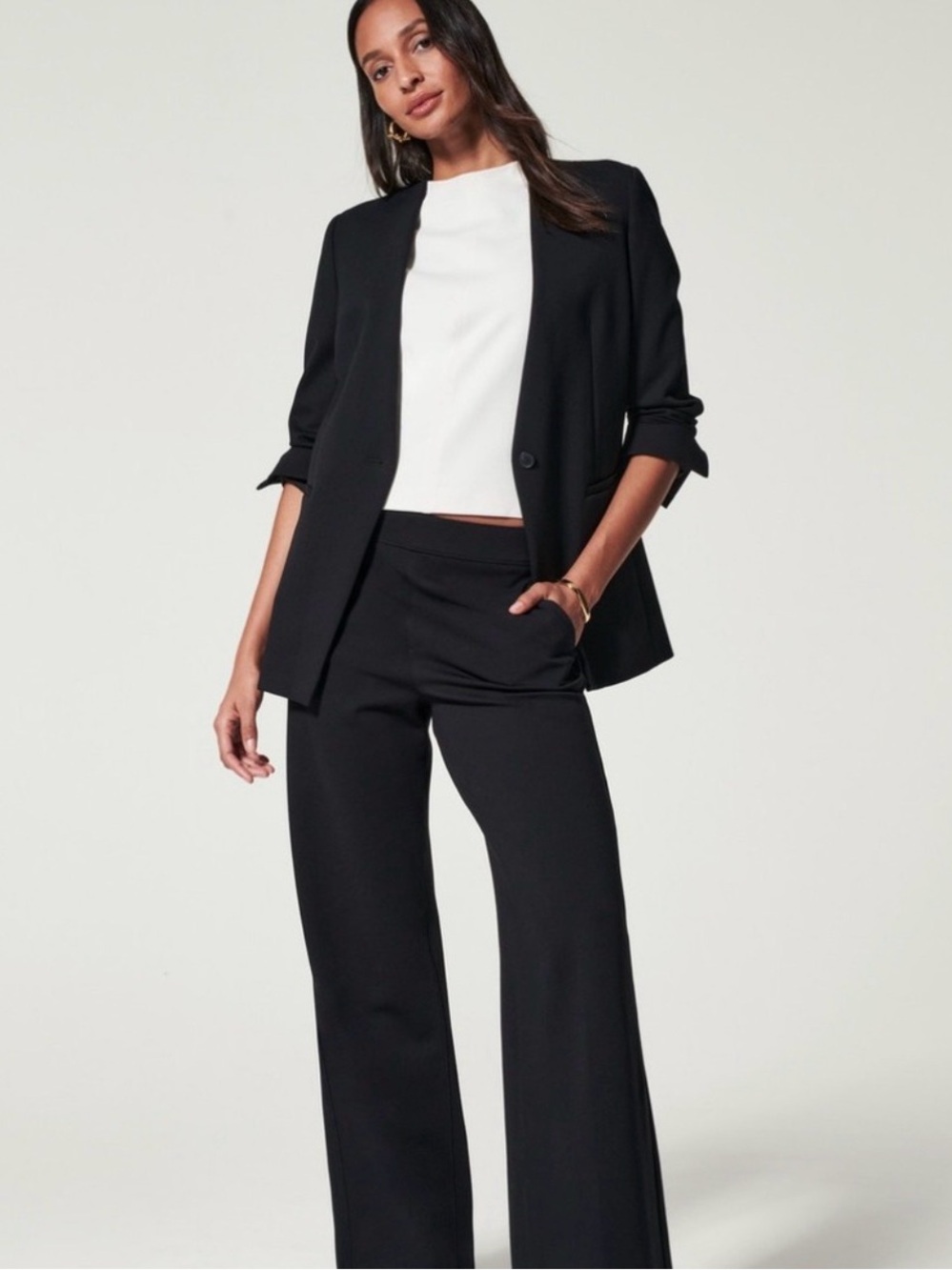 SPANX Classic Black Perfect Collarless Blazer Jacket Career Minimalist Size L